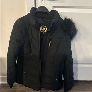 Michael Kors Black Puffer Jacket with Fur Trim